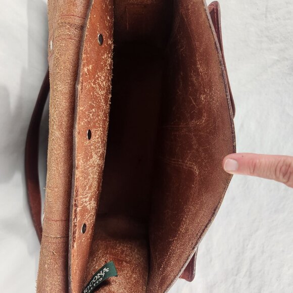 Nacona Leather Shoulder Satchel Briefcase Messenger Bag Western Tooled Buckles - Picture 4 of 11